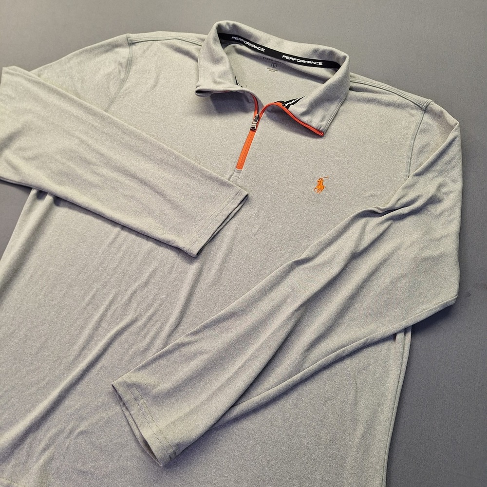 Polo Ralph Lauren Mens Performance Quarter Zip Pullover Gray Orange Large Golf